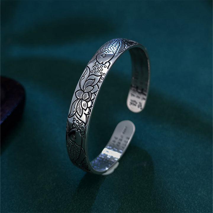Buddha Stones ​​Herz Sutra Koi Fisch Lotus Kupfer Reichtum Offenes verstellbares Armband Armreif - image 1