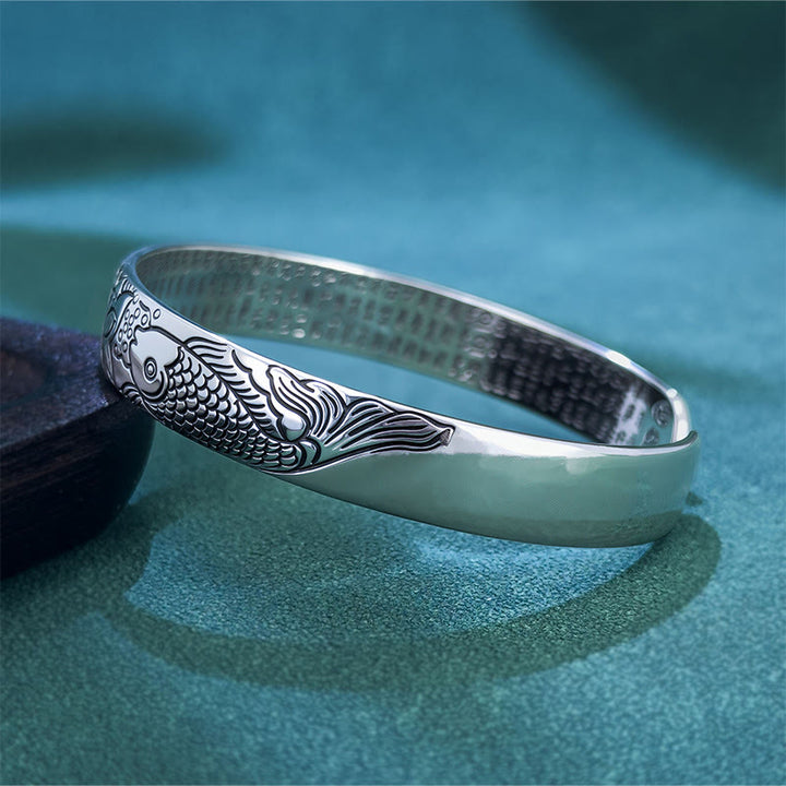 Buddha Stones ​​Herz Sutra Koi Fisch Lotus Kupfer Reichtum Offenes verstellbares Armband Armreif - image 2