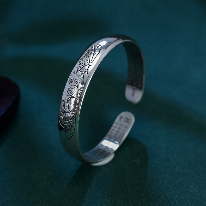 Buddha Stones ​​Herz Sutra Lotus Kupfer Neubeginn Offenes verstellbares Armband Armreif - image 2