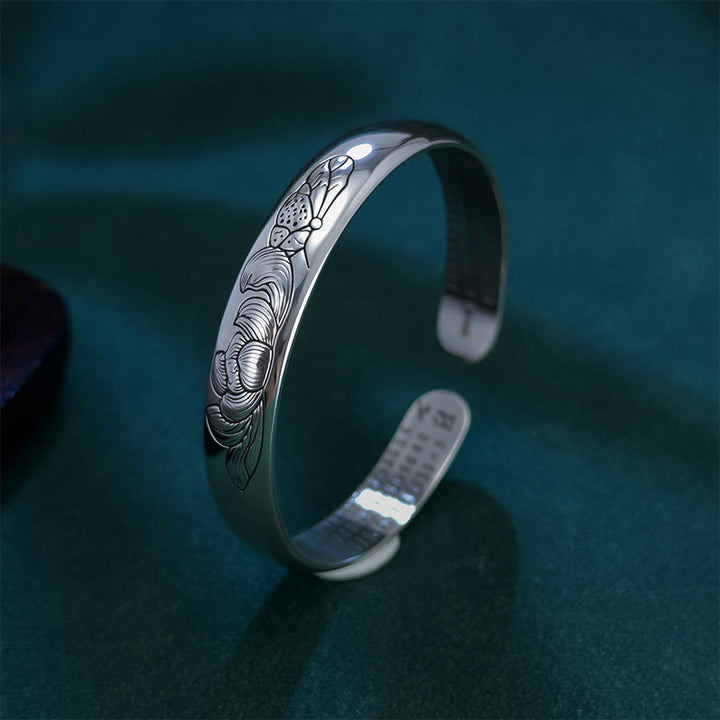 Buddha Stones ​​Herz Sutra Lotus Kupfer Neubeginn Offenes verstellbares Armband Armreif - image 2