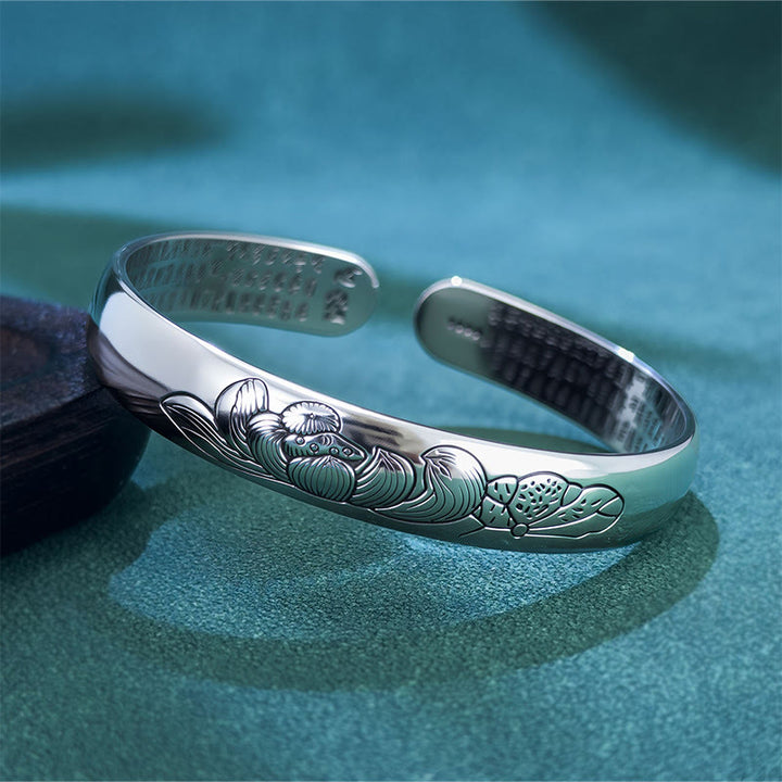 Buddha Stones ​​Herz Sutra Lotus Kupfer Neubeginn Offenes verstellbares Armband Armreif - Lotus - image 0