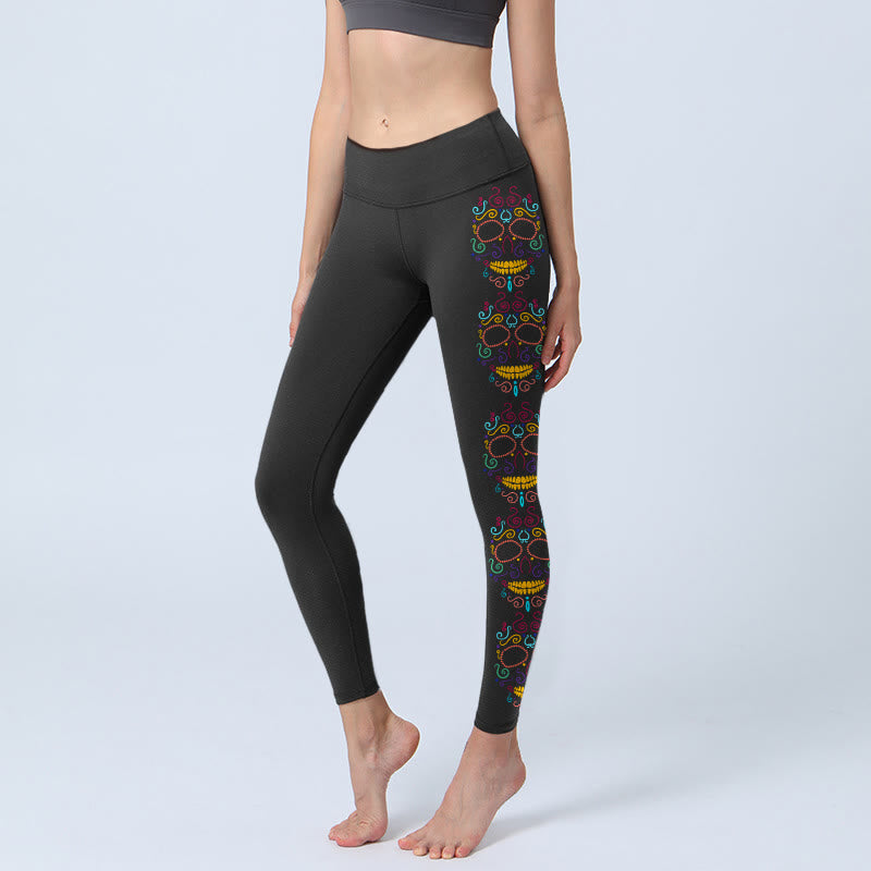 Buddha Stones Bunte Totenkopf-Linien-Design Gym Leggings Damen Yogahose - Schwarz - US18， UK/AU22，EU50 (4XL) - image 0