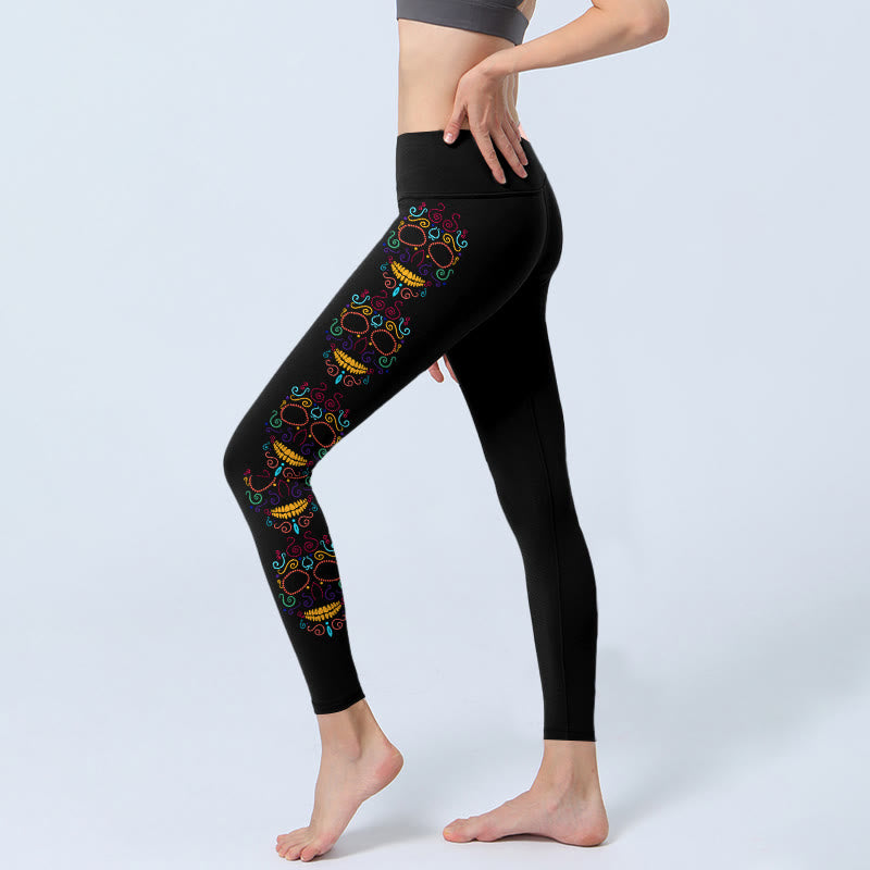 Buddha Stones Bunte Totenkopf-Linien-Design Gym Leggings Damen Yogahose - image 2