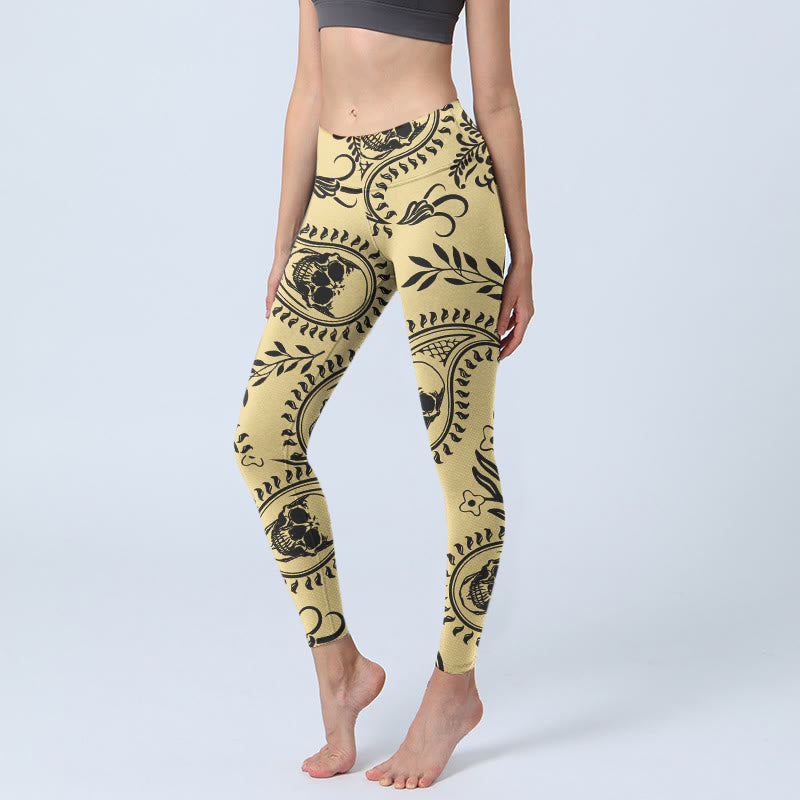 Buddha Stones Paisley Totenkopf Design Gym Leggings Damen Yogahose - Khaki - US18， UK/AU22，EU50 (4XL) - image 0