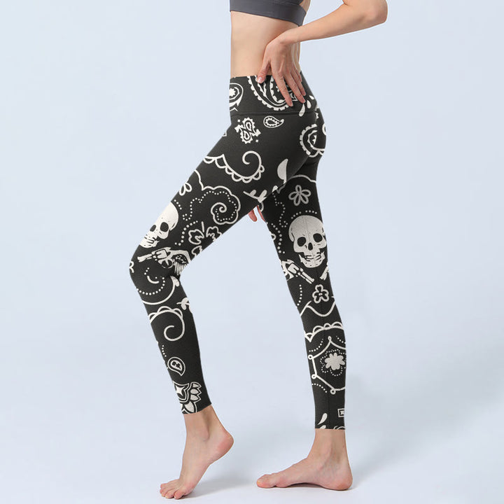 Buddha Stones Paisley Totenkopf Flügel Muster Gym Leggings Damen Yoga Hose - image 4