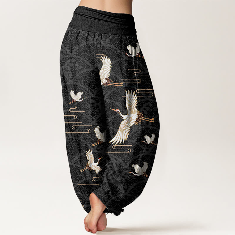 Haremshose aus reiner Baumwolle mit Buddha Stones -Druck und Wellenmuster für Damen mit elastischer Taille - image 1