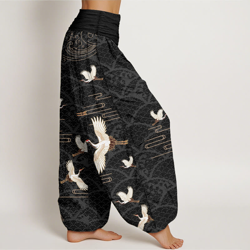 Haremshose aus reiner Baumwolle mit Buddha Stones -Druck und Wellenmuster für Damen mit elastischer Taille - image 2