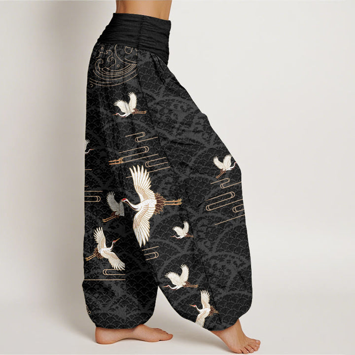 Haremshose aus reiner Baumwolle mit Buddha Stones -Druck und Wellenmuster für Damen mit elastischer Taille - image 2