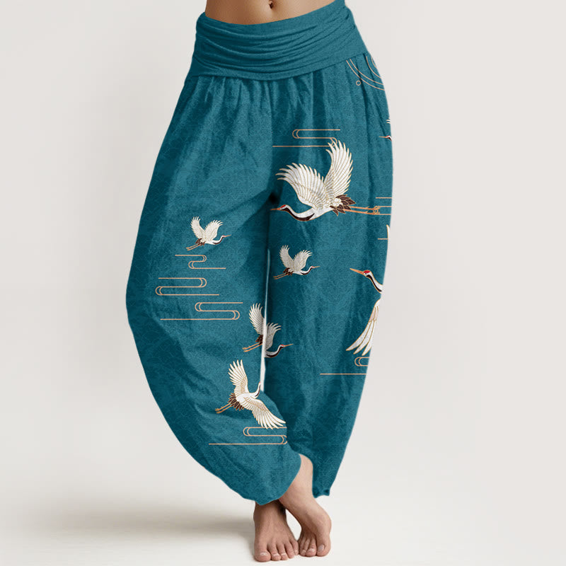 Haremshose aus reiner Baumwolle mit Buddha Stones -Druck und Wellenmuster für Damen mit elastischer Taille - DunkelCyan - US22， UK/AU26，EU54 (6XL) - image 5