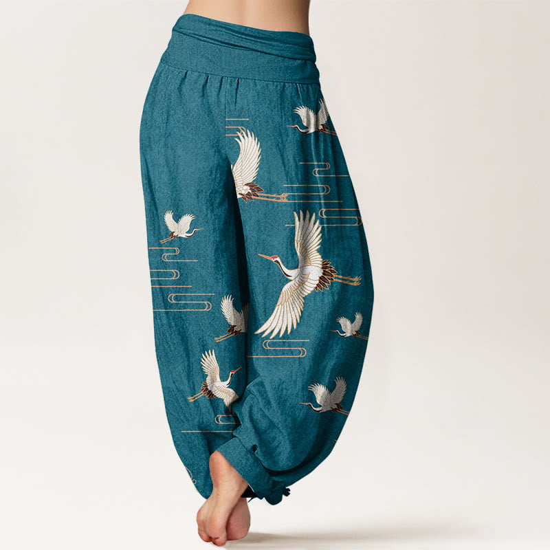 Haremshose aus reiner Baumwolle mit Buddha Stones -Druck und Wellenmuster für Damen mit elastischer Taille - image 6