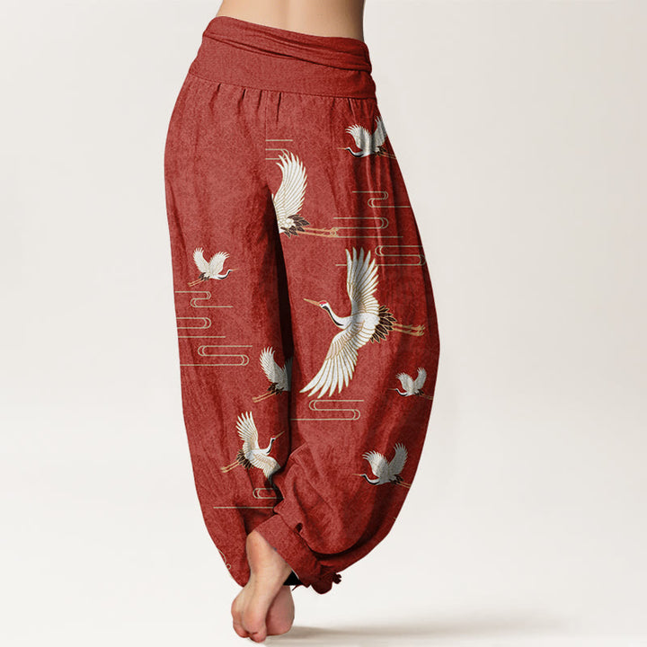 Haremshose aus reiner Baumwolle mit Buddha Stones -Druck und Wellenmuster für Damen mit elastischer Taille - image 9