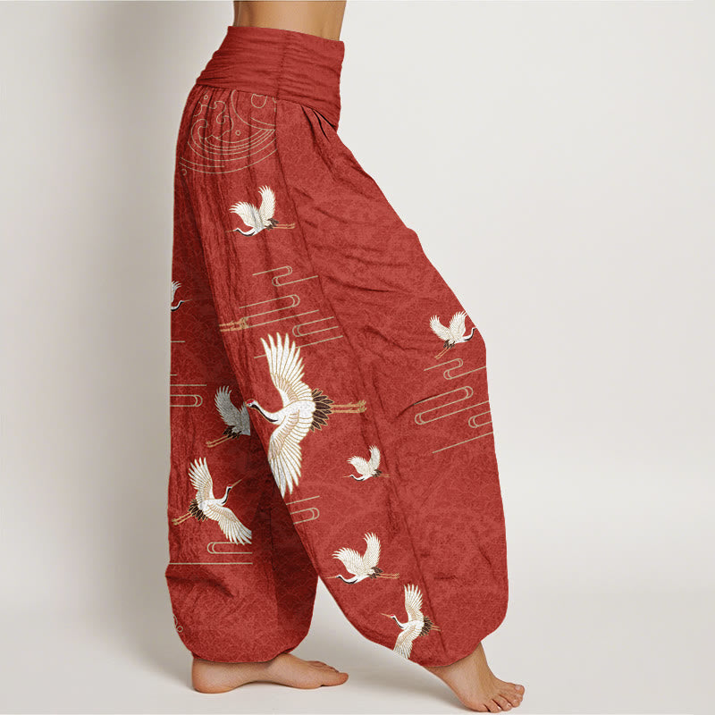 Haremshose aus reiner Baumwolle mit Buddha Stones -Druck und Wellenmuster für Damen mit elastischer Taille - image 10