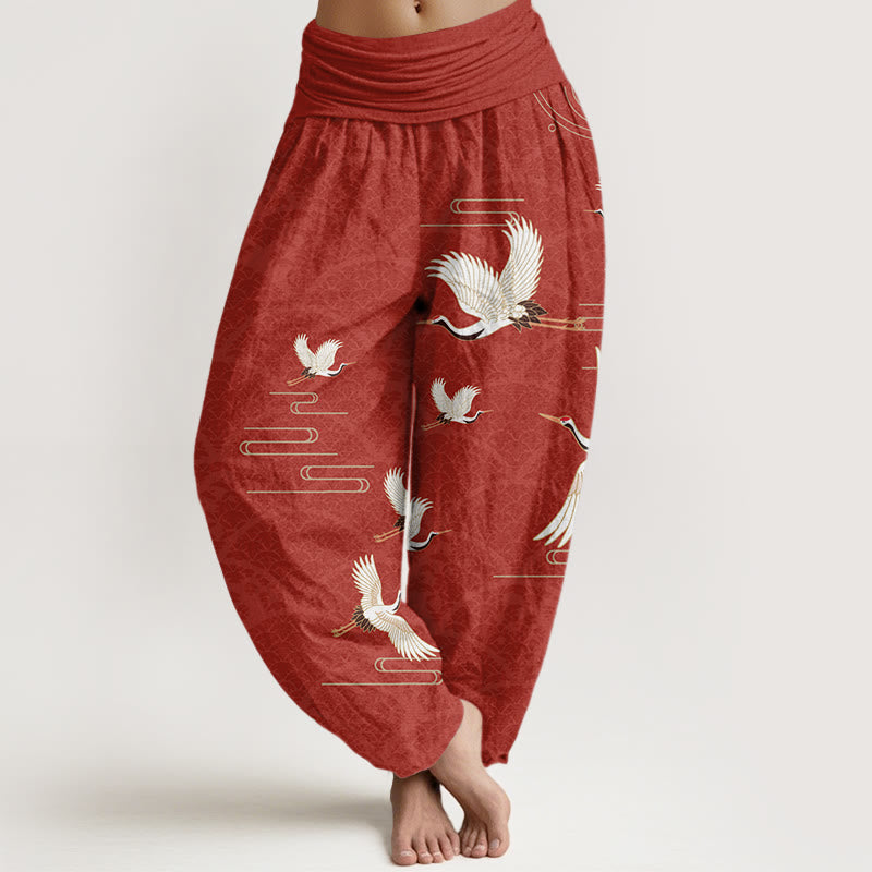 Haremshose aus reiner Baumwolle mit Buddha Stones -Druck und Wellenmuster für Damen mit elastischer Taille - Schamottestein - US22， UK/AU26，EU54 (6XL) - image 8