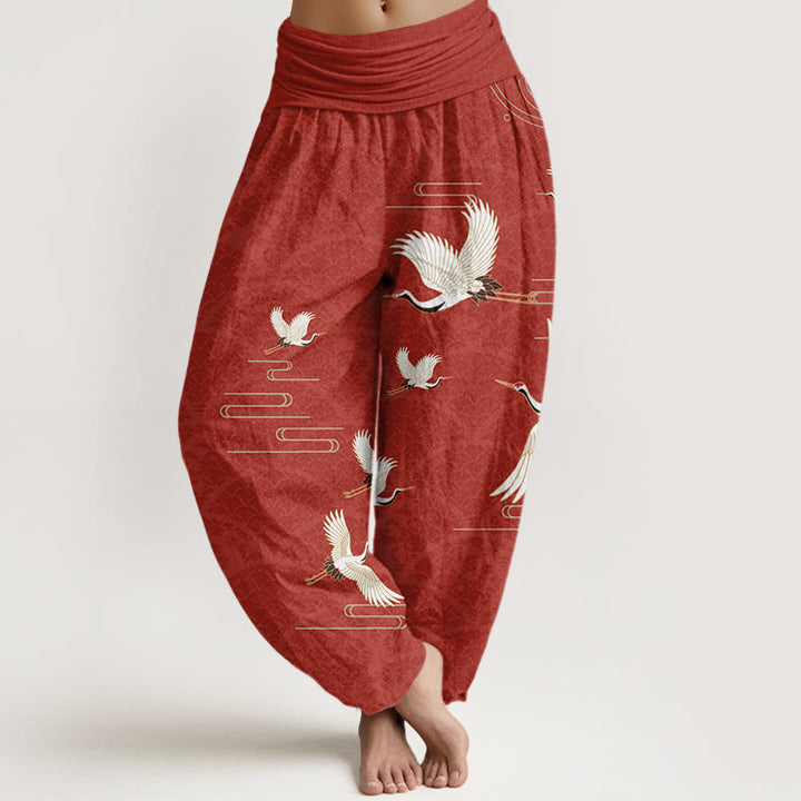 Haremshose aus reiner Baumwolle mit Buddha Stones -Druck und Wellenmuster für Damen mit elastischer Taille - Schamottestein - US22， UK/AU26，EU54 (6XL) - image 8