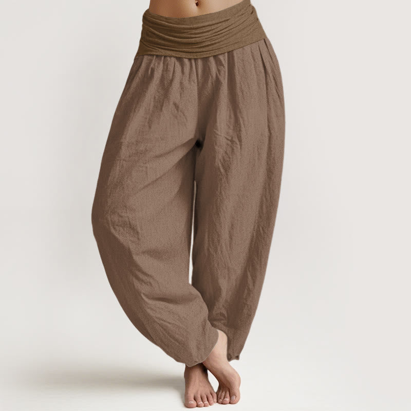 Buddha Stones Damen Haremshose aus reiner Baumwolle, einfarbig, hellbraun, elastische Taille - Bräunen - US22， UK/AU26，EU54 (6XL) - image 0