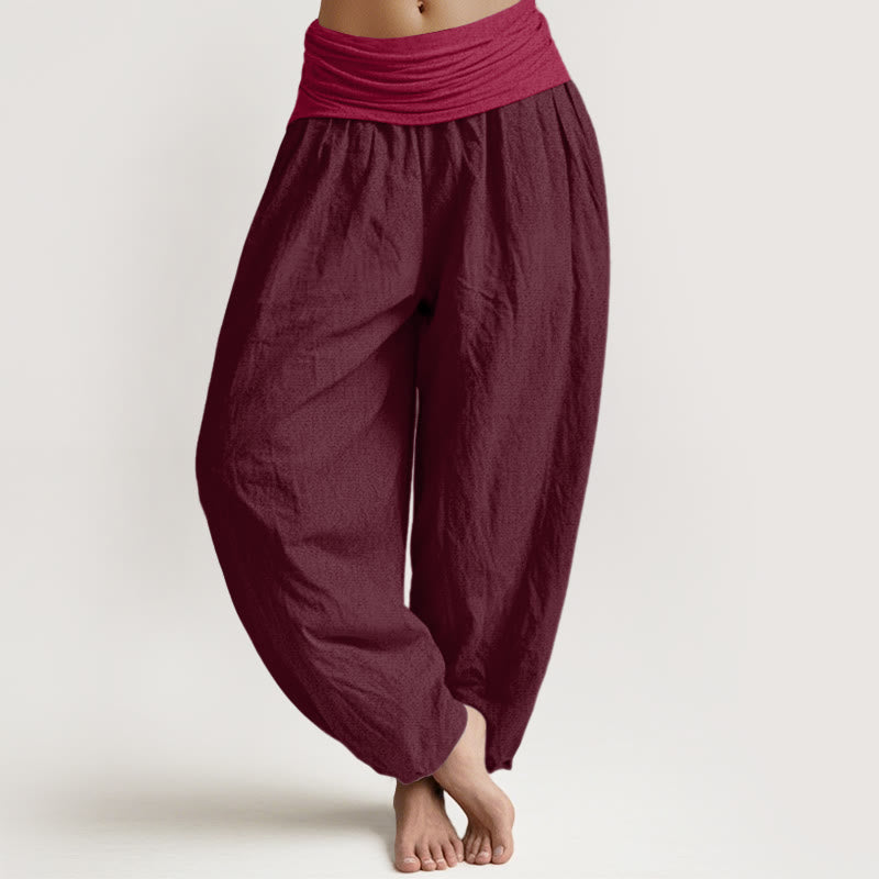 Buddha Stones Damen Haremshose aus reiner Baumwolle, einfarbig, kastanienbraun, elastische Taille - Kastanienbraun - US22， UK/AU26，EU54 (6XL) - image 0