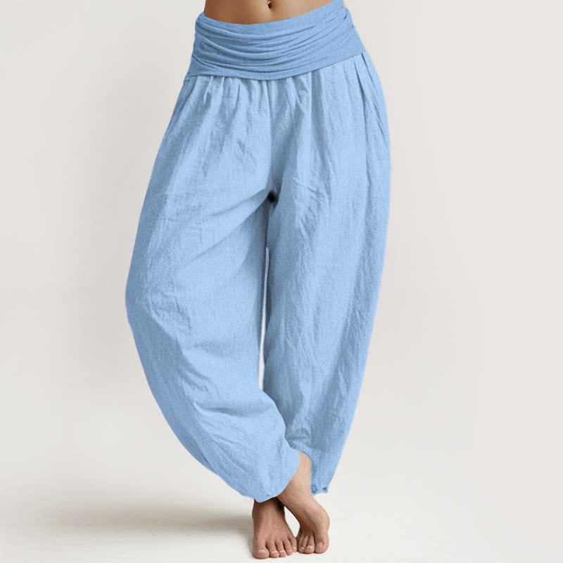 Buddha Stones Damen Haremshose aus reiner Baumwolle, hellblau, elastischer Bund - HellHimmelBlau - US22， UK/AU26，EU54 (6XL) - image 0