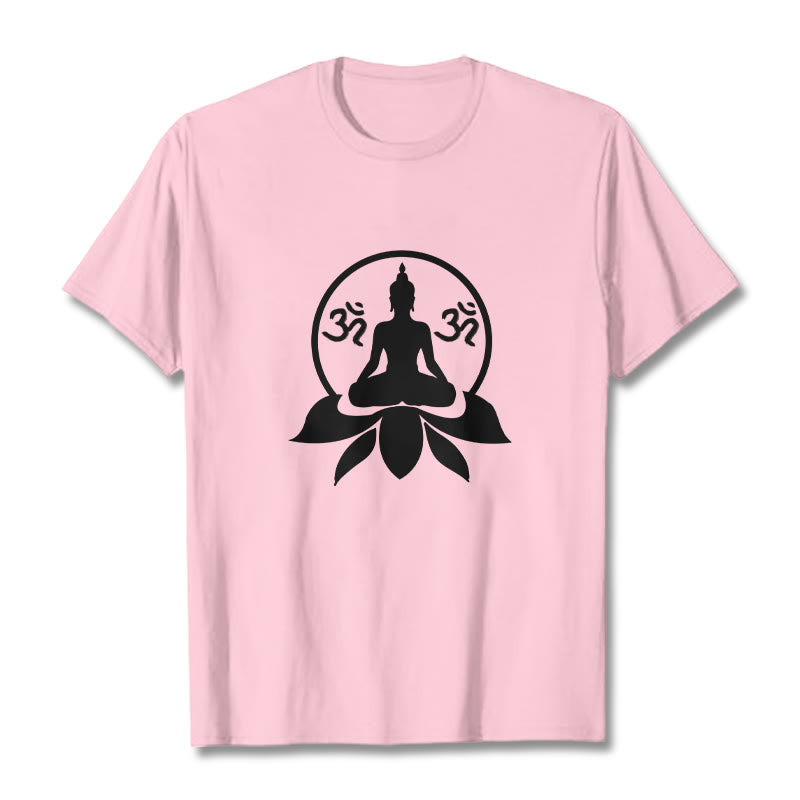 Buddha Stones ​​OM Symbol Sanskrit Mantras Buddha sitzt auf Lotus Blume Design T T-shirt - Hellrosa - 2XL - image 15
