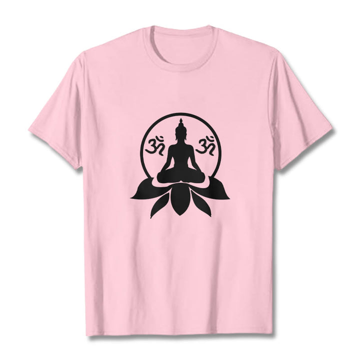 Buddha Stones ​​OM Symbol Sanskrit Mantras Buddha sitzt auf Lotus Blume Design T T-shirt - Hellrosa - 2XL - image 15