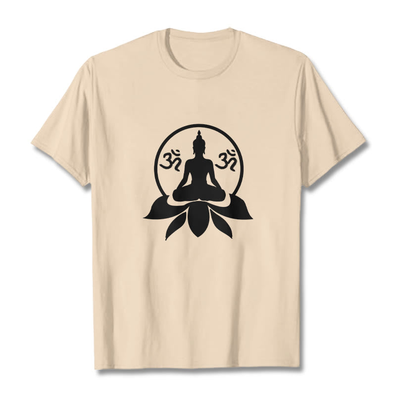 Buddha Stones ​​OM Symbol Sanskrit Mantras Buddha sitzt auf Lotus Blume Design T T-shirt - image 12