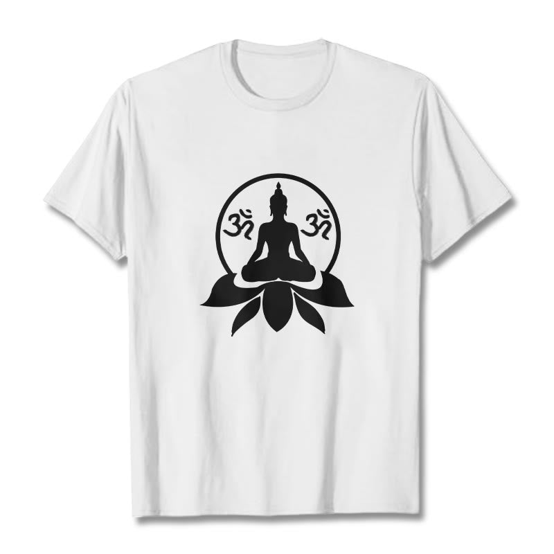 Buddha Stones ​​OM Symbol Sanskrit Mantras Buddha sitzt auf Lotus Blume Design T T-shirt - Weiß - 2XL - image 3