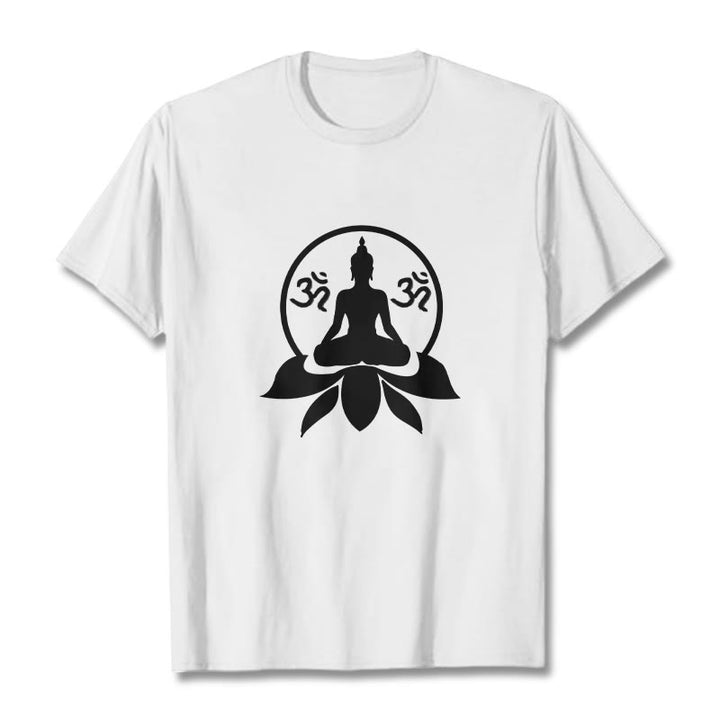 Buddha Stones ​​OM Symbol Sanskrit Mantras Buddha sitzt auf Lotus Blume Design T T-shirt - Weiß - 2XL - image 3