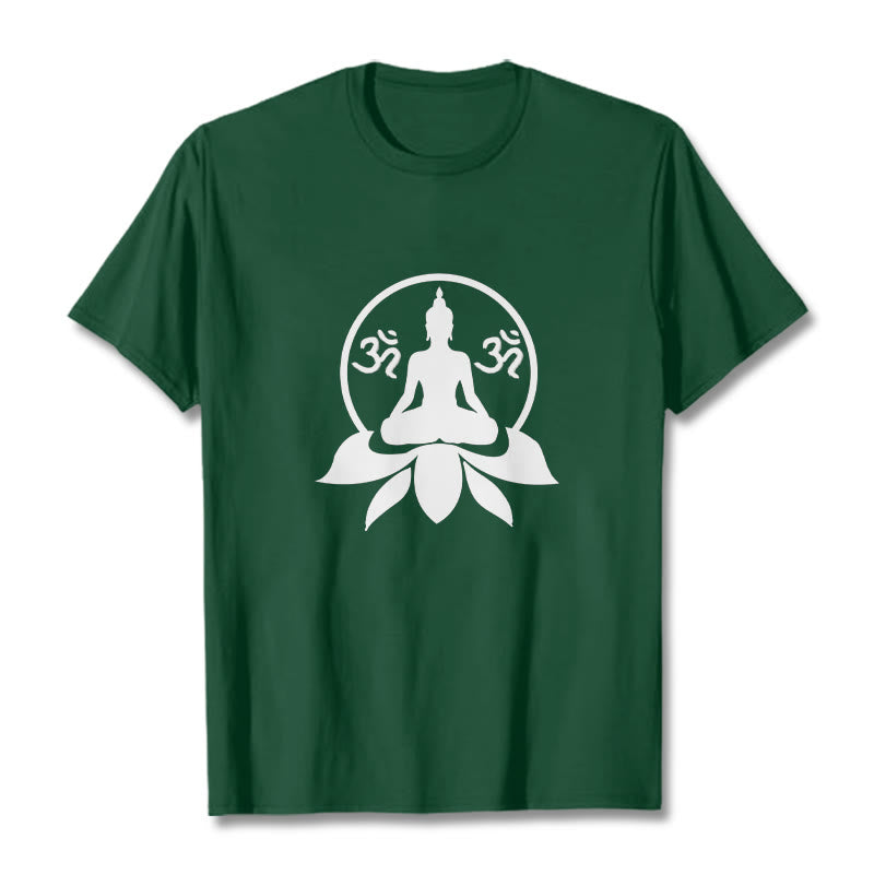 Buddha Stones ​​OM Symbol Sanskrit Mantras Buddha sitzt auf Lotus Blume Design T T-shirt - WaldGrün - 2XL - image 0