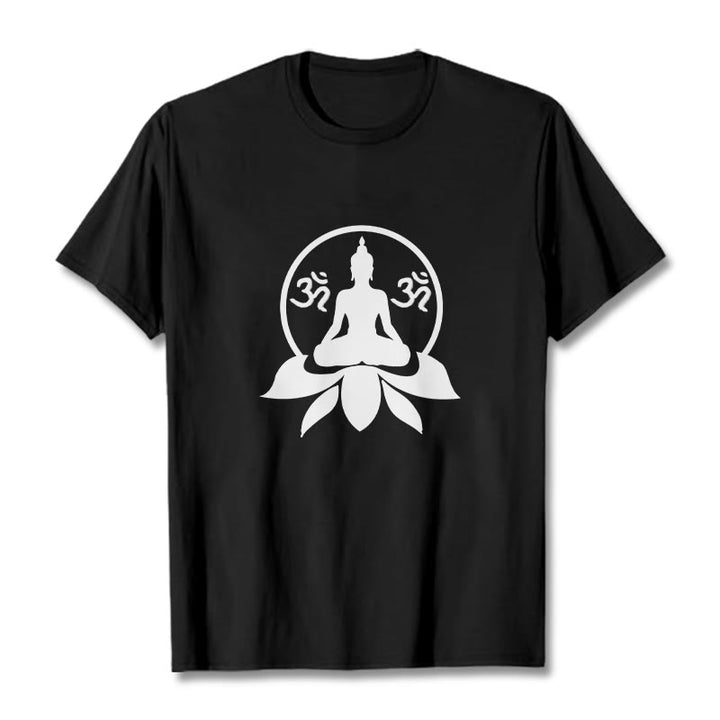 Buddha Stones ​​OM Symbol Sanskrit Mantras Buddha sitzt auf Lotus Blume Design T T-shirt - Schwarz - 2XL - image 6