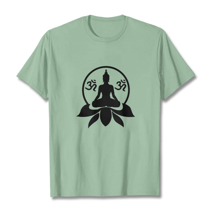 Buddha Stones ​​OM Symbol Sanskrit Mantras Buddha sitzt auf Lotus Blume Design T T-shirt - Blassgrün - 2XL - image 17