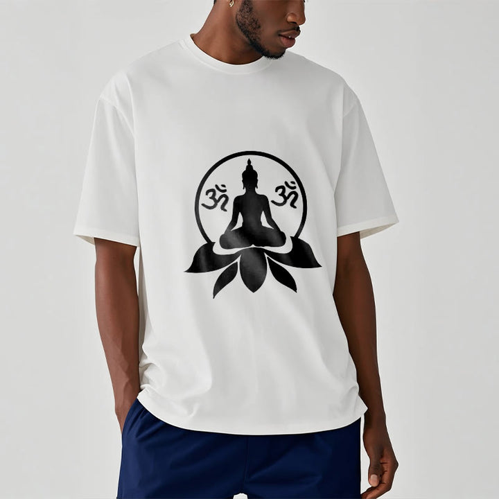 Buddha Stones ​​OM Symbol Sanskrit Mantras Buddha sitzt auf Lotus Blume Design T T-shirt - image 4