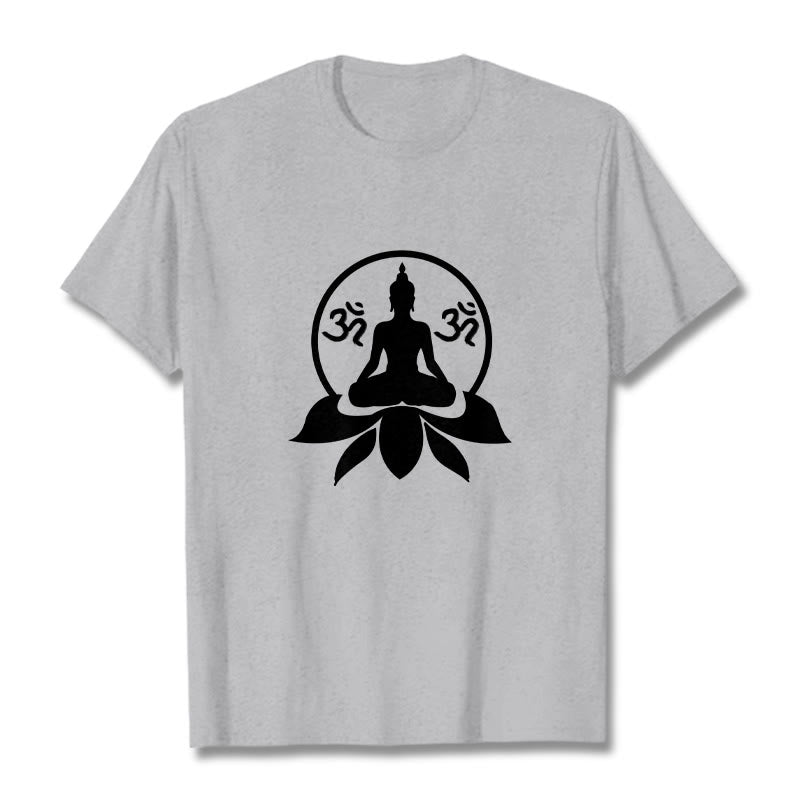 Buddha Stones ​​OM Symbol Sanskrit Mantras Buddha sitzt auf Lotus Blume Design T T-shirt - Hellgrau - 2XL - image 19