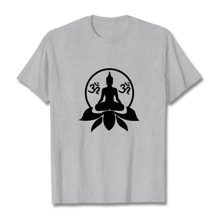 Buddha Stones ​​OM Symbol Sanskrit Mantras Buddha sitzt auf Lotus Blume Design T T-shirt - Hellgrau - 2XL - image 19