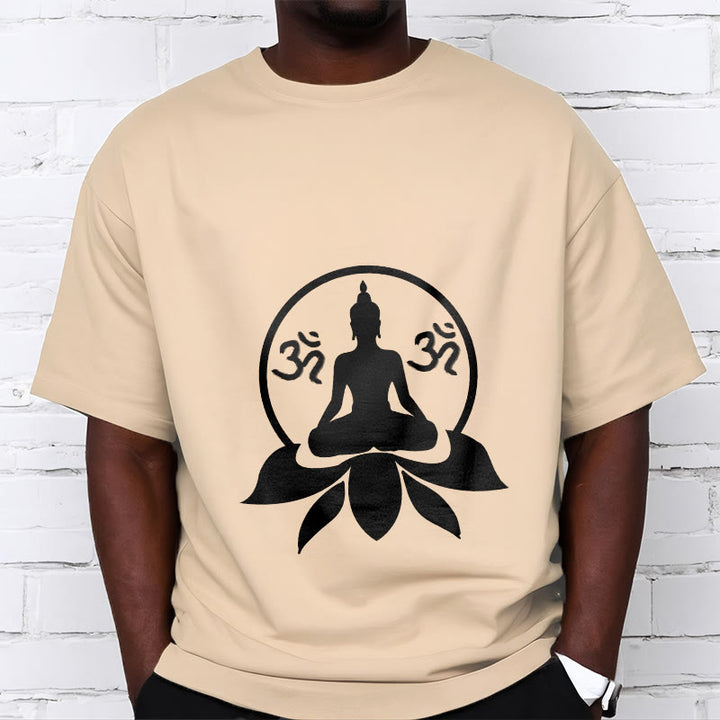 Buddha Stones ​​OM Symbol Sanskrit Mantras Buddha sitzt auf Lotus Blume Design T T-shirt - Biskuit - 2XL - image 11