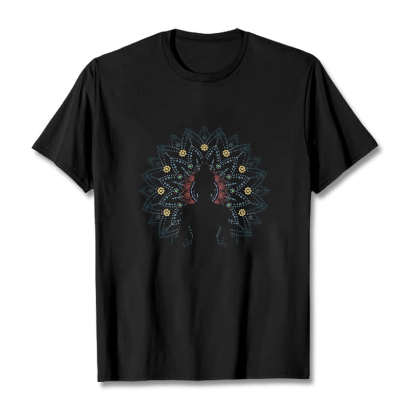 Buddha Stones ​​Mandala Blume Sitzend Serene Buddha Muster T T-shirt - Schwarz - 2XL - image 6