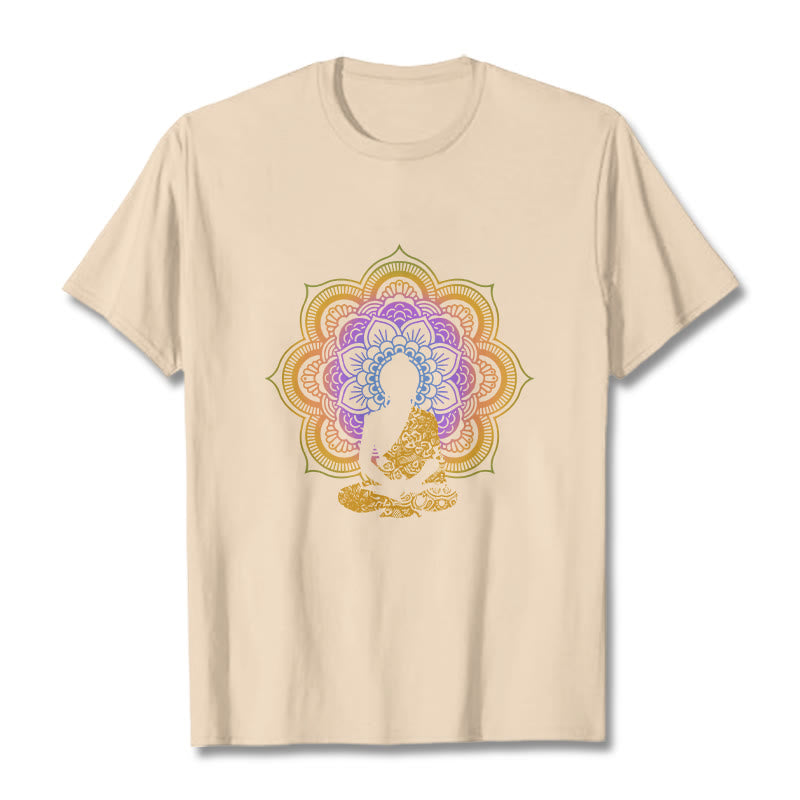 Buddha Stones ​​Multicolor Mandala Blume Sitzender Buddha Muster T T-shirt - Biskuit - 2XL - image 10
