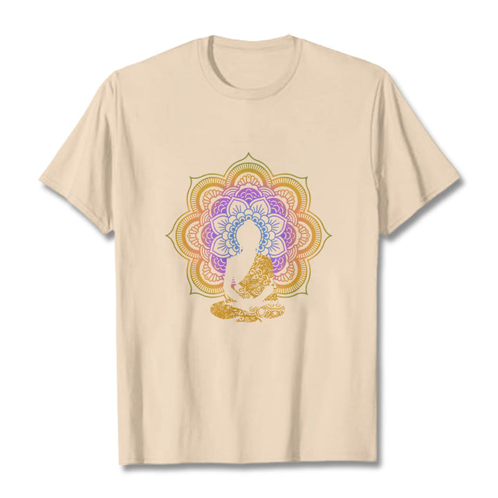 Buddha Stones ​​Multicolor Mandala Blume Sitzender Buddha Muster T T-shirt - Biskuit - 2XL - image 10