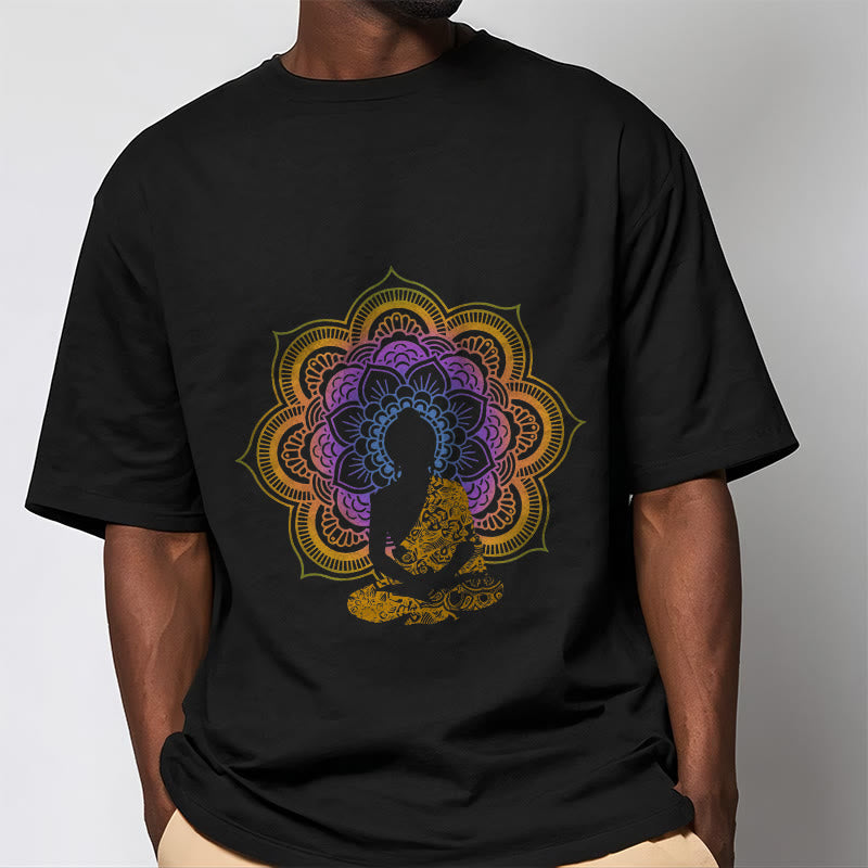 Buddha Stones ​​Multicolor Mandala Blume Sitzender Buddha Muster T T-shirt - image 1