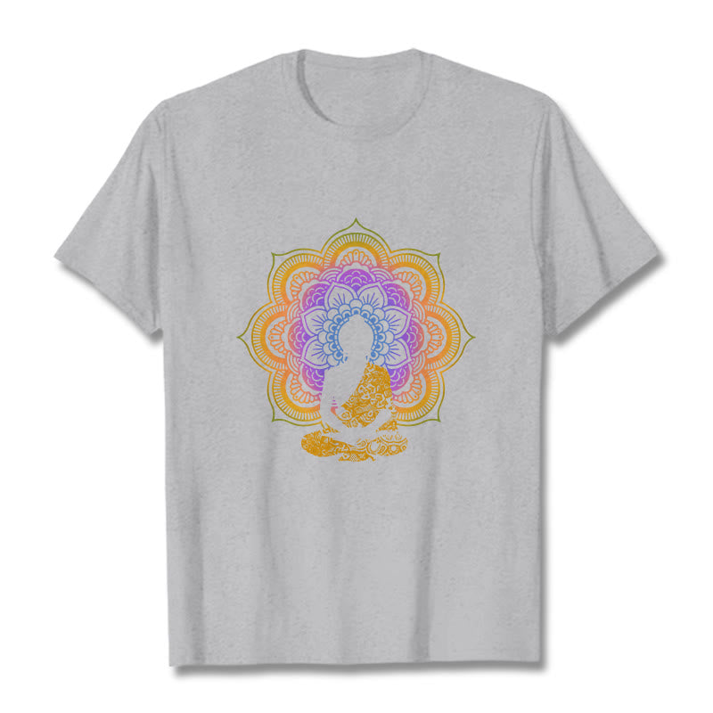 Buddha Stones ​​Multicolor Mandala Blume Sitzender Buddha Muster T T-shirt - Hellgrau - 2XL - image 19
