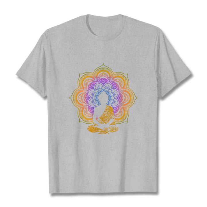 Buddha Stones ​​Multicolor Mandala Blume Sitzender Buddha Muster T T-shirt - Hellgrau - 2XL - image 19