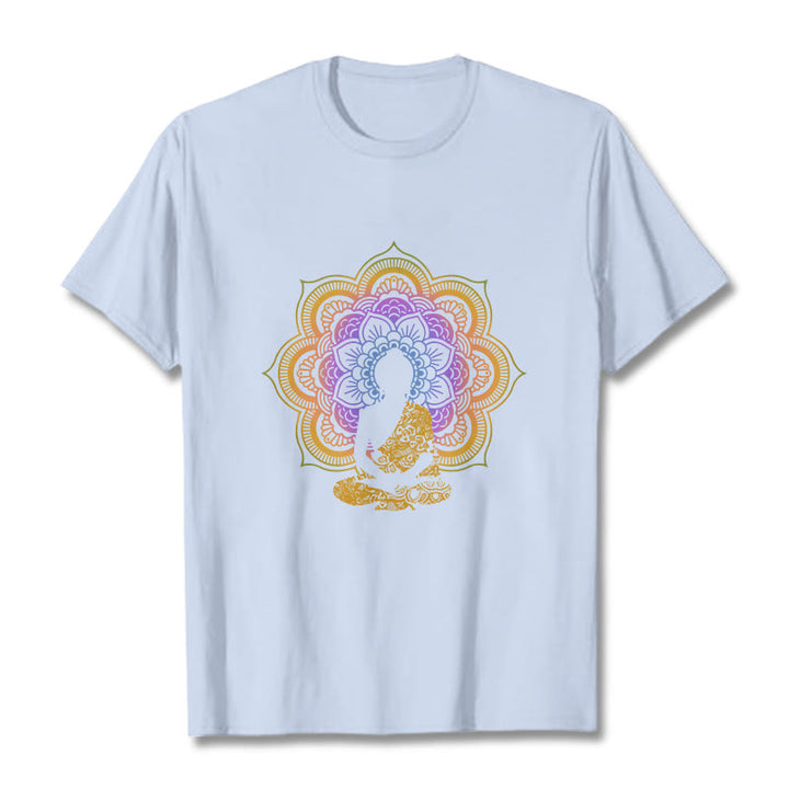 Buddha Stones ​​Multicolor Mandala Blume Sitzender Buddha Muster T T-shirt - HellCyan - 2XL - image 18