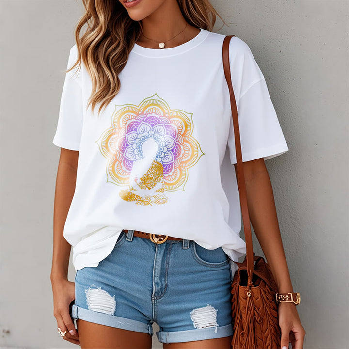 Buddha Stones ​​Multicolor Mandala Blume Sitzender Buddha Muster T T-shirt - image 7