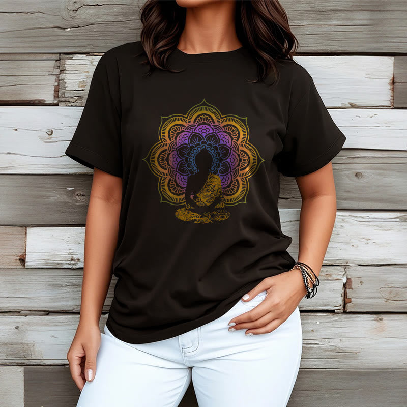 Buddha Stones ​​Multicolor Mandala Blume Sitzender Buddha Muster T T-shirt - image 3