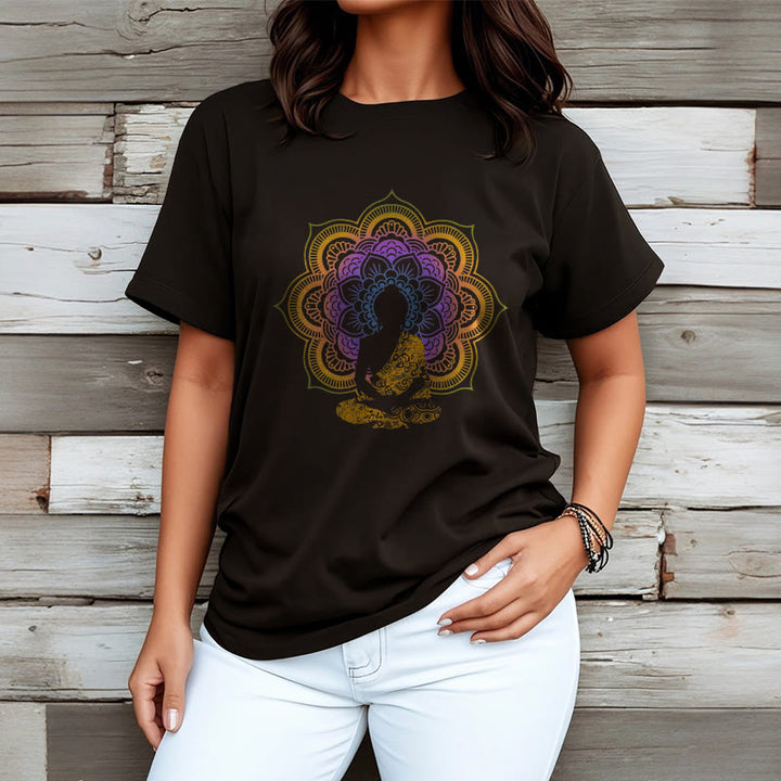 Buddha Stones ​​Multicolor Mandala Blume Sitzender Buddha Muster T T-shirt - image 3