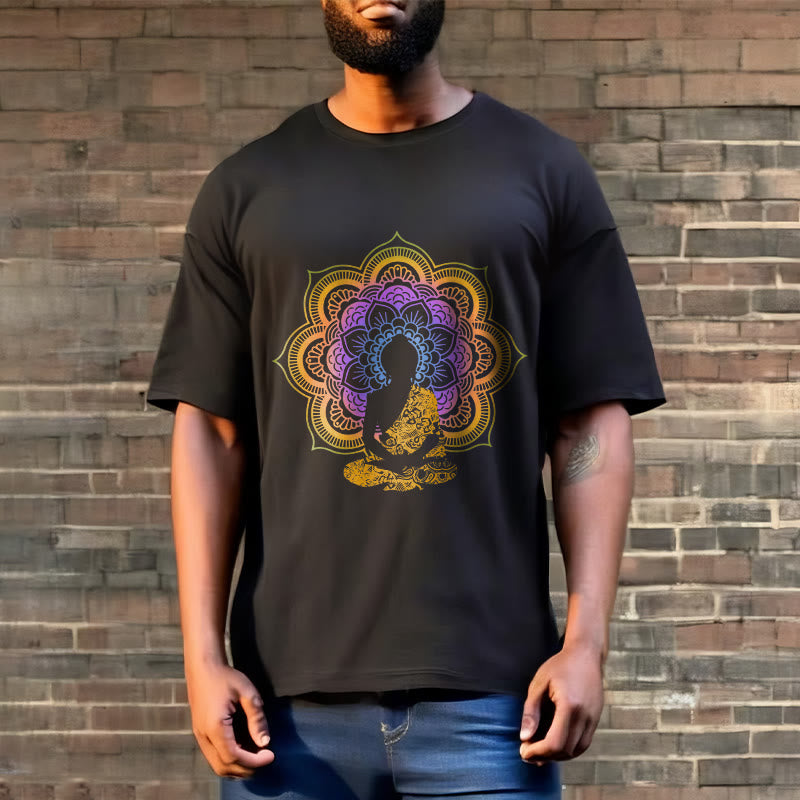 Buddha Stones ​​Multicolor Mandala Blume Sitzender Buddha Muster T T-shirt - image 2