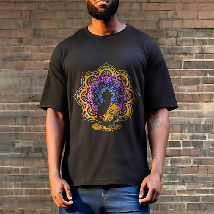 Buddha Stones ​​Multicolor Mandala Blume Sitzender Buddha Muster T T-shirt - image 2