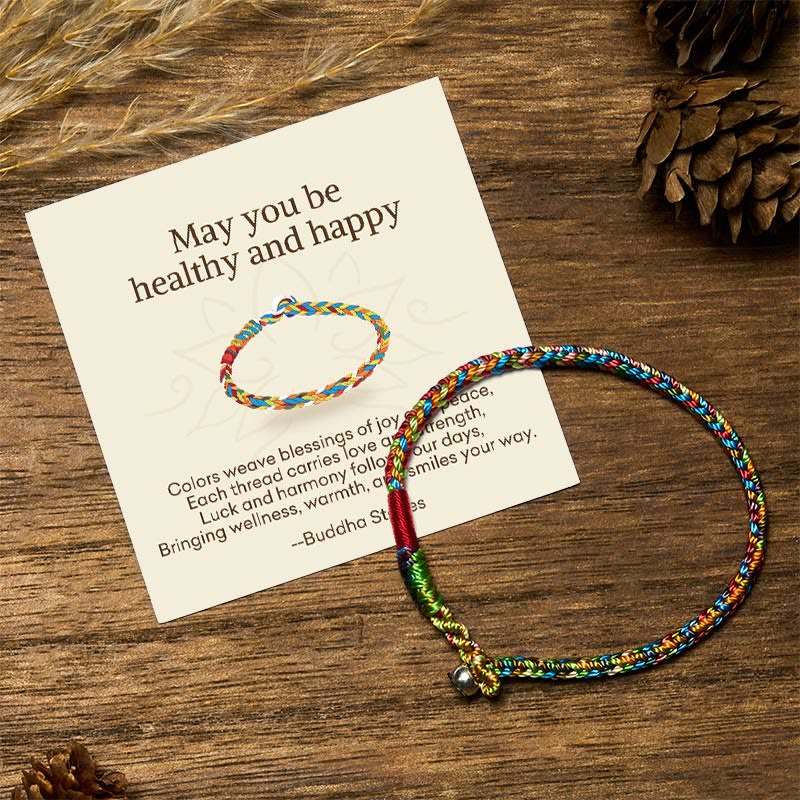 Mehrfarbiges Glücksarmband mit Buddha Stonesn „Mögest du gesund und glücklich sein“. - 16 cm - 925 Silberschnalle - Standard-Geschenkbox - image 0