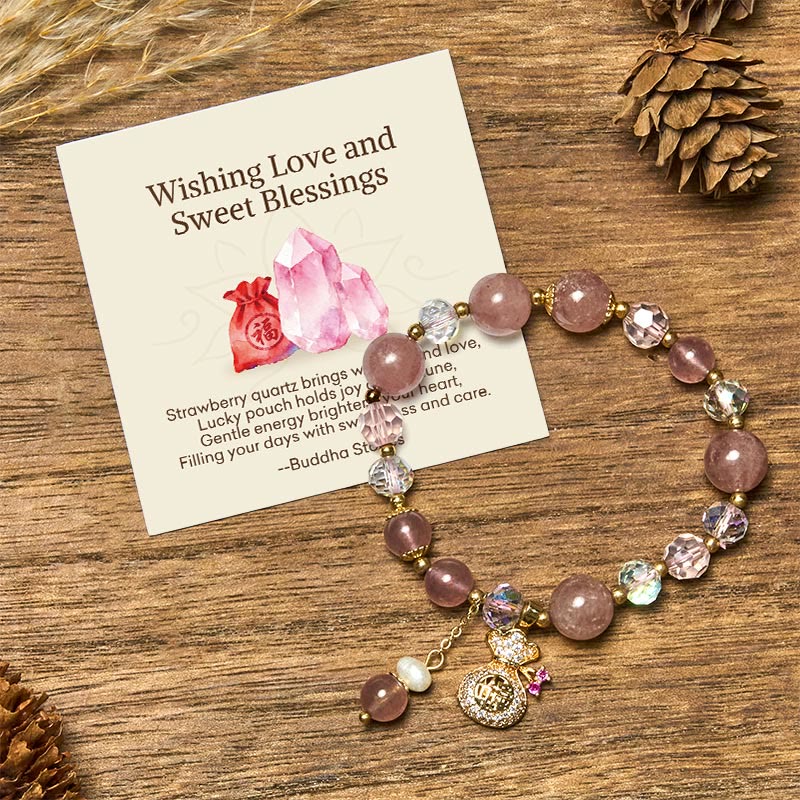 Buddha Stones Natürliches Erdbeerquarz-Kristall-Geldbeutel-Charm-Positive-Armband - Erdbeerquarz (Liebe♥Heilung) - Standard-Geschenkbox - image 0