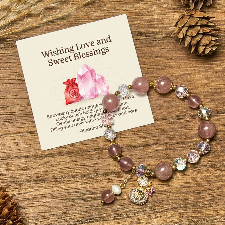 Buddha Stones Natürliches Erdbeerquarz-Kristall-Geldbeutel-Charm-Positive-Armband - Erdbeerquarz (Liebe♥Heilung) - Standard-Geschenkbox - image 0