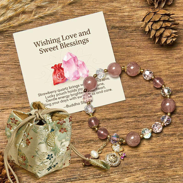 Buddha Stones Natürliches Erdbeerquarz-Kristall-Geldbeutel-Charm-Positive-Armband - Erdbeerquarz (Liebe♥Heilung) - Deluxe-Geschenktüte (+12,59 $) - image 7