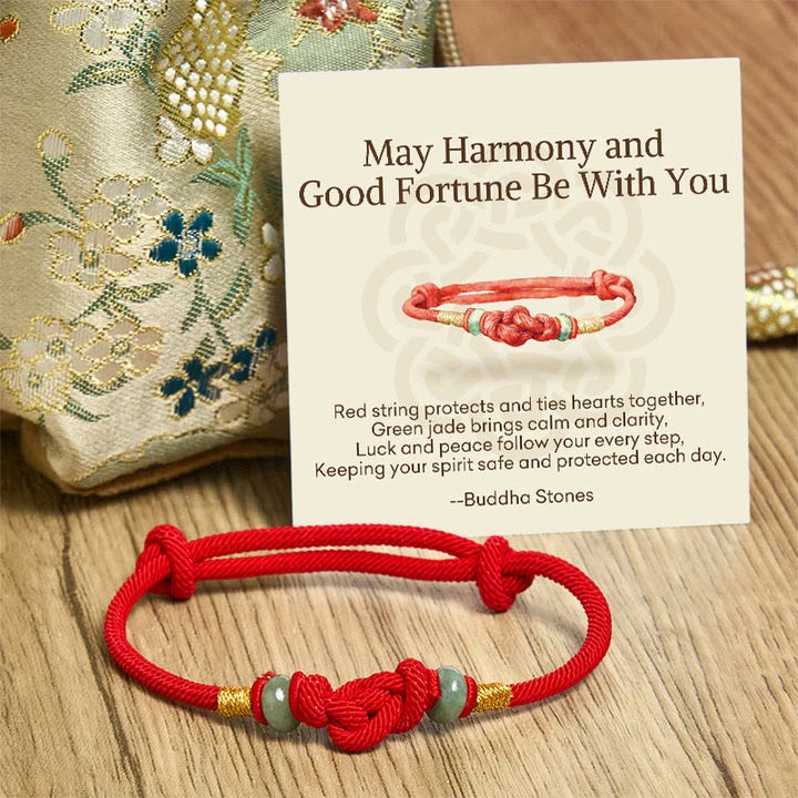 Geflochtenes Armband mit Buddha Stonesn, roter Schnur, Jade, Glück, Glücksknoten - image 8